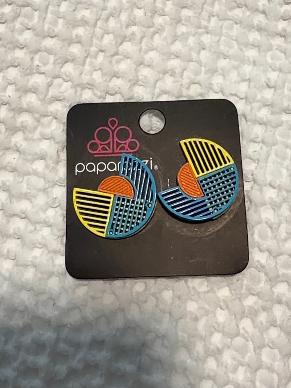 paparazzi Multicolor Geometric Circle Stud Earrings - Blue, Yellow, Orange